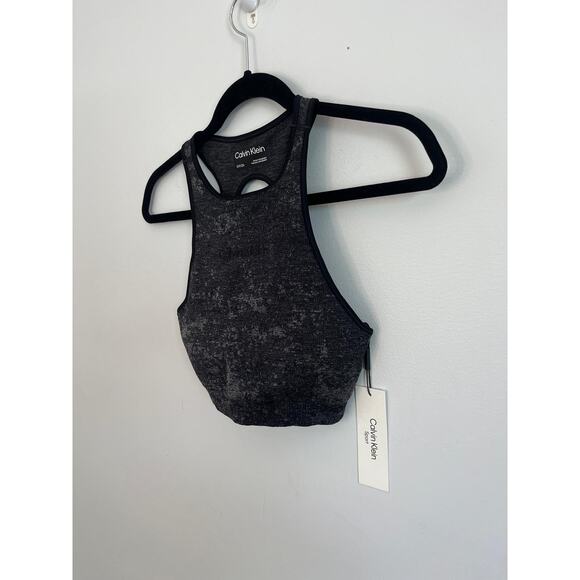 Calvin Klein Sports Bra Women S Black Gray Marble Racerback Seamless NWT - Picture 4 of 5